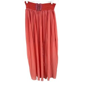 Be.You.tiful coral pleated boho tie waist lined maxi skirt M peasant festival